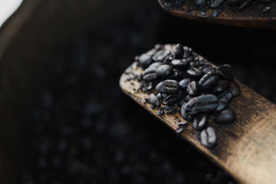 High angle view of coffee beans on table