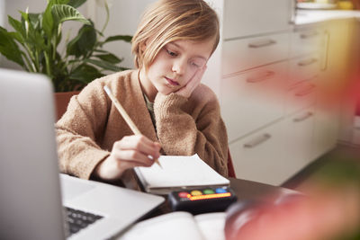 Girl doing homework at home