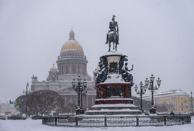 Sculpture of cathedral against sky during winter