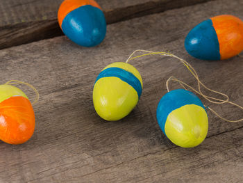 Close-up of multi colored balloons on table