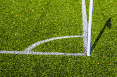 High angle view of soccer field