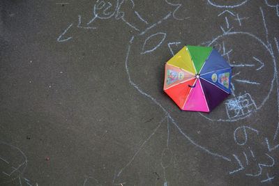 High angle view of multi colored umbrella