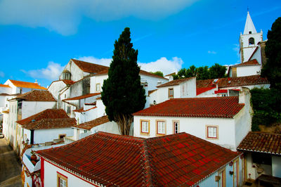 Houses and buildings against sky