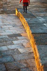 Low section of woman standing on road