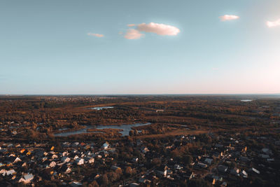 High angle view of townscape against sky