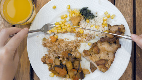High angle view of food served in plate