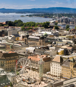 High angle view of townscape against sky