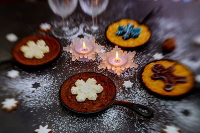 High angle view of food on table