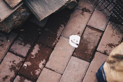 High angle view of wet footpath