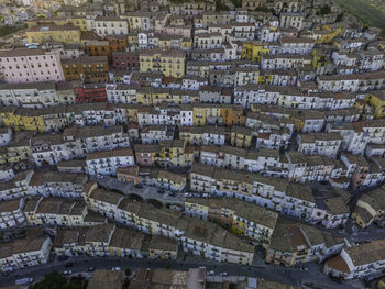 High angle view of buildings in town