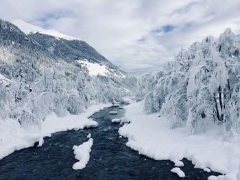 Snow covered mountain against sky