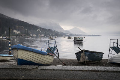 Boats on the maggiore lake, italy