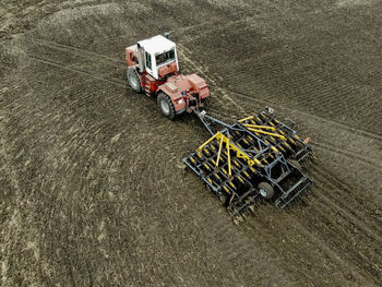 High angle view of men working at construction site