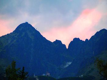 Scenic view of mountains against sky during sunset