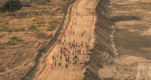 High angle view of crowd on road