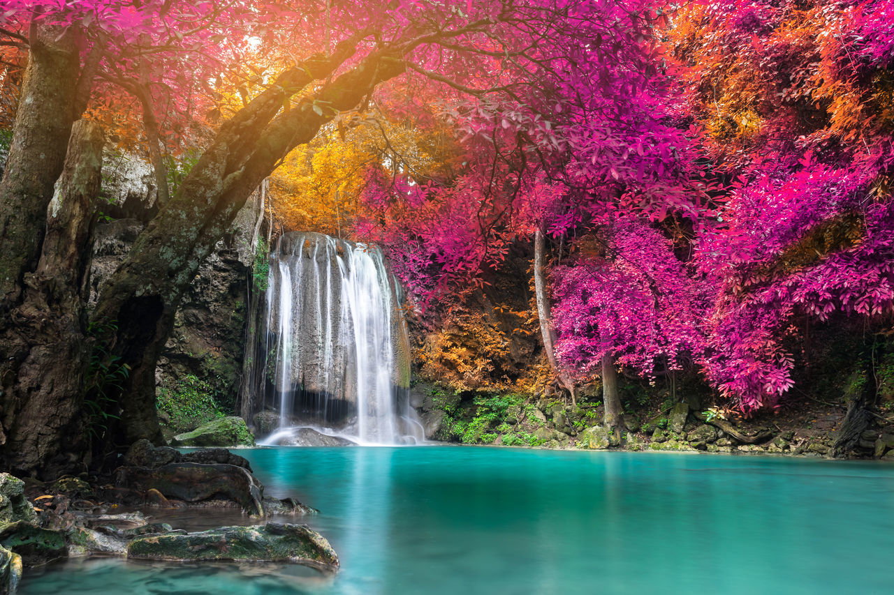 VIEW OF WATERFALL ON ROCKS