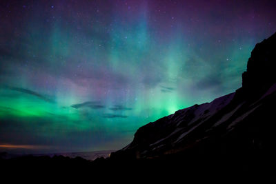 Scenic view of mountain against aurora borealis