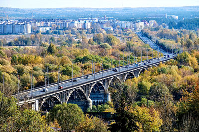 View of bridge over sea against clear sky