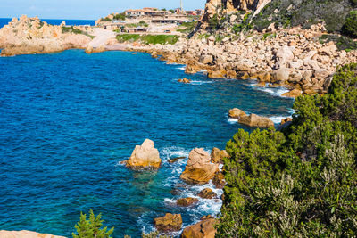 High angle view of sea and rocks