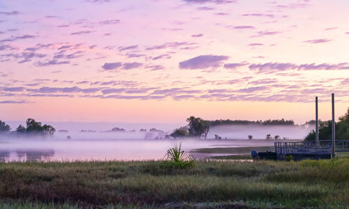 Scenic view of field against sky during sunset