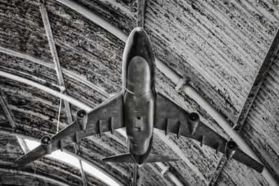 Old aircraft model in aircraft hangar