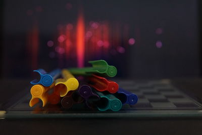 Close-up of toys on table