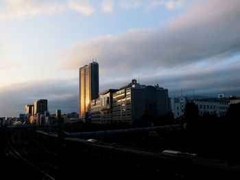 View of cityscape against cloudy sky