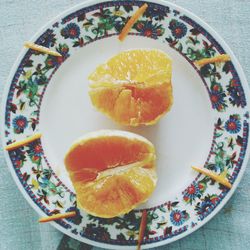 High angle view of breakfast served on table