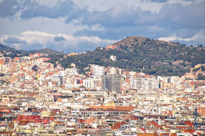 High angle view of townscape against sky, barcelona 