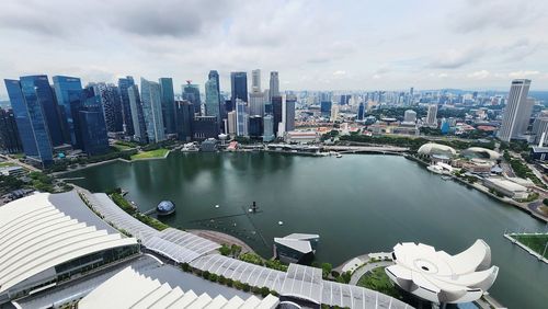 High angle view of city at waterfront