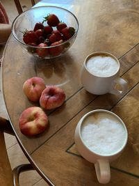 High angle view of breakfast on table