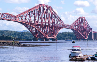 View of bridge over river against cloudy sky