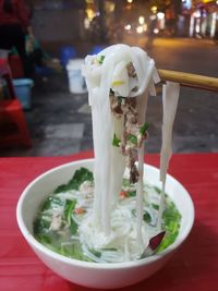 Close-up of ice cream in bowl on table