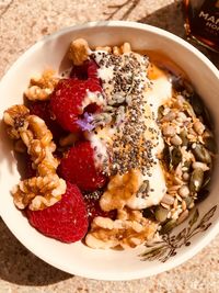 High angle view of breakfast served in bowl