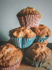 High angle view of cupcakes on table