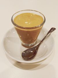 High angle view of dessert on table