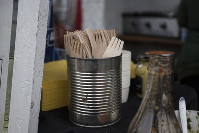 Close-up of metal container