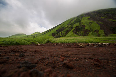 Surface level of land against sky