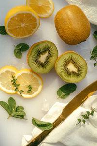 High angle view of fruits on table