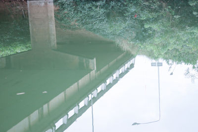 High angle view of swimming pool by lake