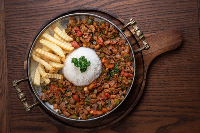 High angle view of food on table