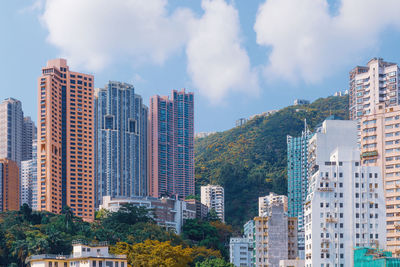 Panoramic view of buildings in city against sky