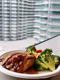 High angle view of meal served in bowl