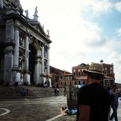 Tourists in front of historic building