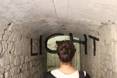 Shadow of woman on wall