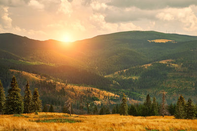 Scenic view of landscape against sky during sunset