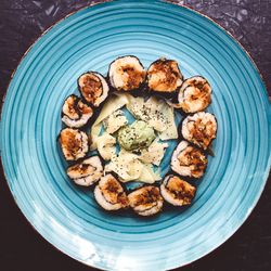 High angle view of breakfast on table