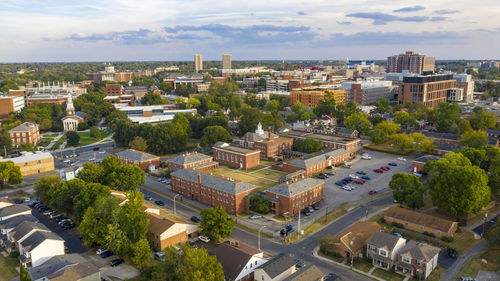 High angle view of townscape against sky