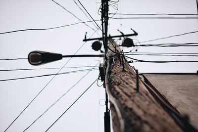 Low angle view of power lines against sky