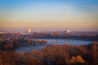 View of city at sunset